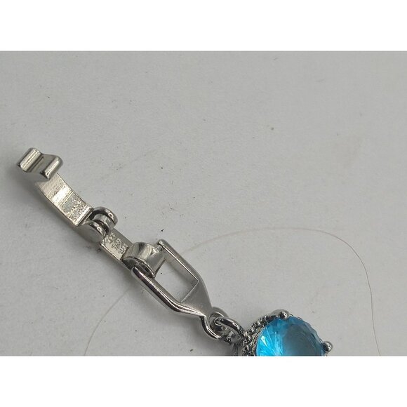 Sterling Silver Bracelet Aquamarine Blue Topaz 925 Round Cut Tennis Style - Picture 2 of 7